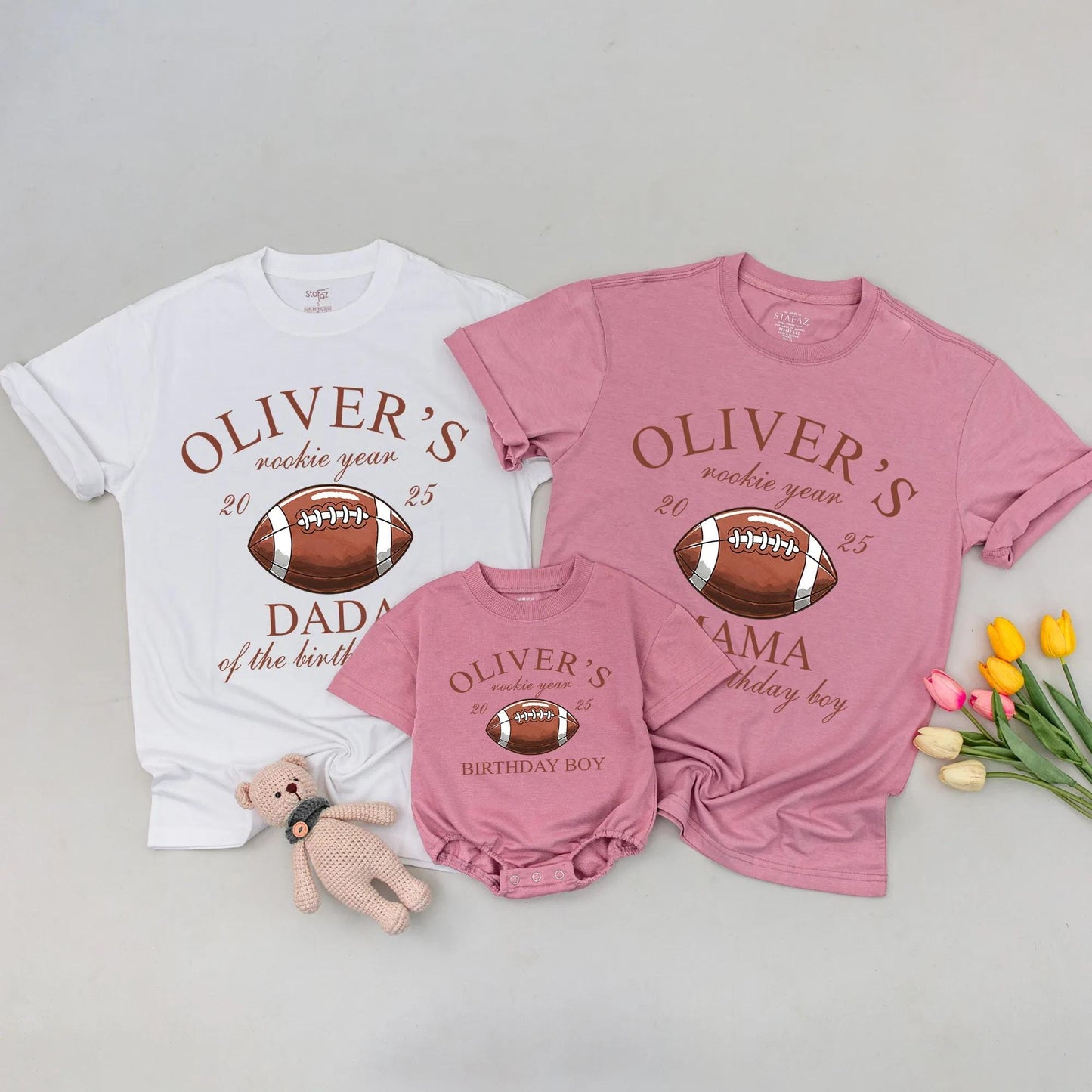 Rookie Year Football Birthday Family Matching Shirts for First Birthday Boy Oliver's Game Day Party Celebration Tee for Mom Dad Sister Brother