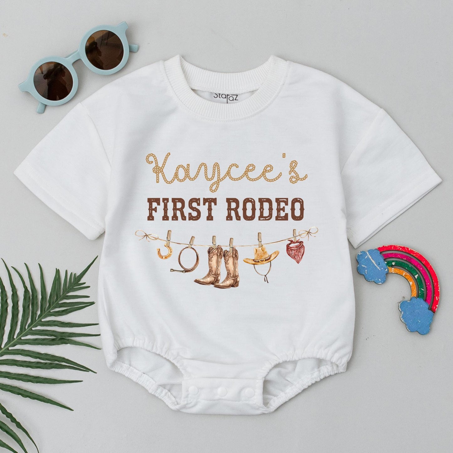 Kaycee's First Rodeo Personalized Romper, Custom 1st Birthday Outfit, Retro Western Baby Clothes, Country Cowboy Shower Gift, Vintage Style 139
