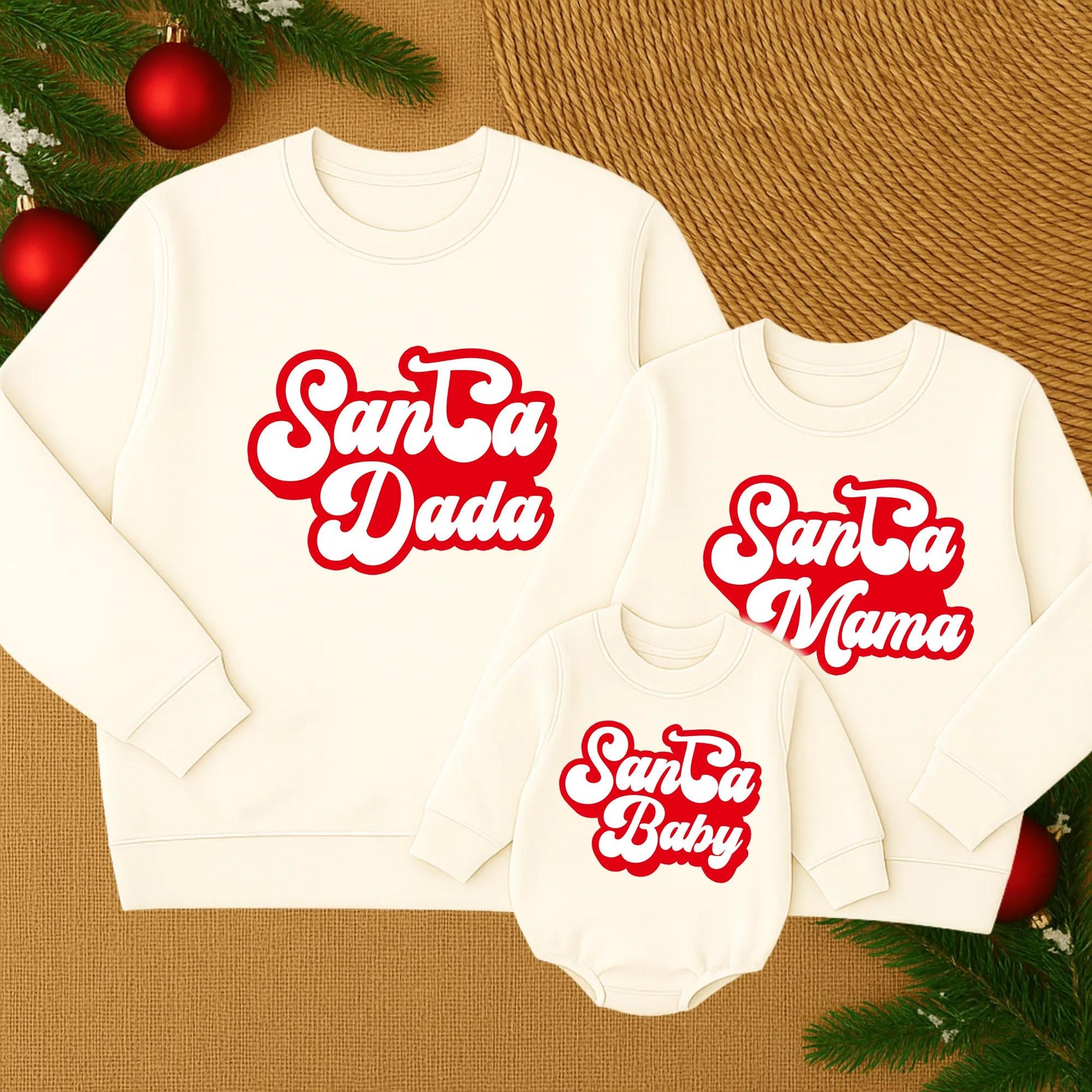 Retro Santa Baby Girl Romper: Matching Family Christmas Outfit, Vintage Style Personalized Holiday Sweatshirt, Mama and Mini, Festive First Birthday 138