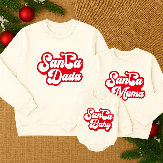 Retro Santa Baby Girl Romper: Matching Family Christmas Outfit, Vintage Style Personalized Holiday Sweatshirt, Mama and Mini, Festive First Birthday 138