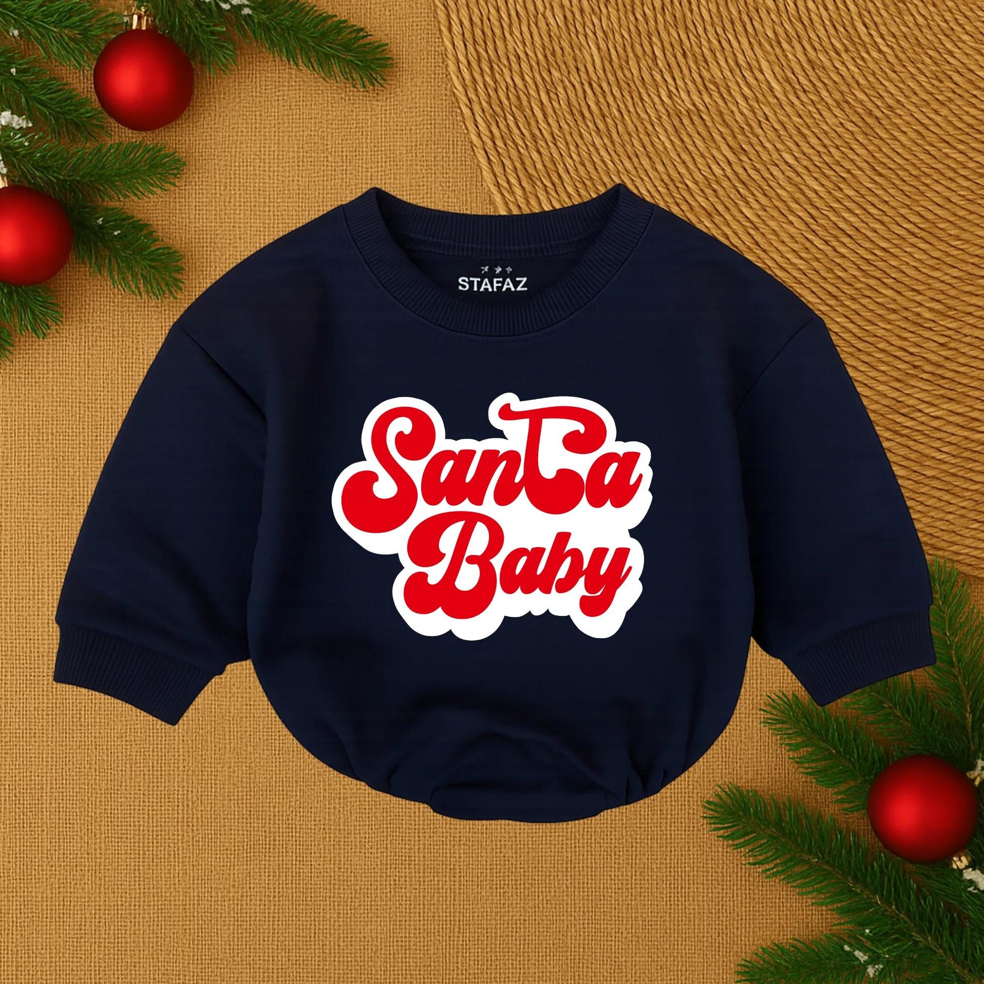 Santa Baby Romper for Baby Girl First Christmas Outfit Retro Red Outline White Text Festive Infant Clothes Newborn Gift