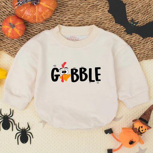 Gobble Turkey Romper Baby Bodysuit Cute Fall Thanksgiving Outfit Unisex Infant Clothes for Boys Girls Toddlers Baby Shower Gift