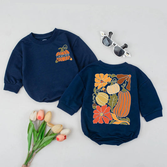 Custom Name Pumpkin Season Bubble Romper Cute Thanksgiving Bodysuit Sweet Pumpkin Baby Shower Outfit Cozy Fall Baby Gift Newborn Clothes