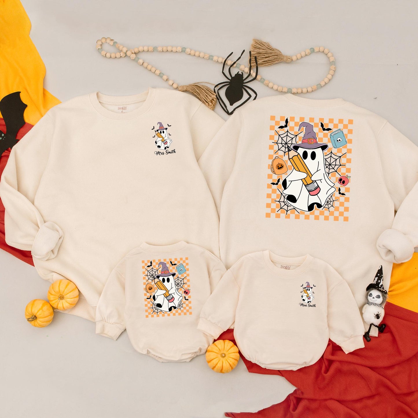 Cute Ghost Halloween Sweatshirt Romper Outfit Mommy and Me Matching Family Spooky Season Fall Autumn Vibes