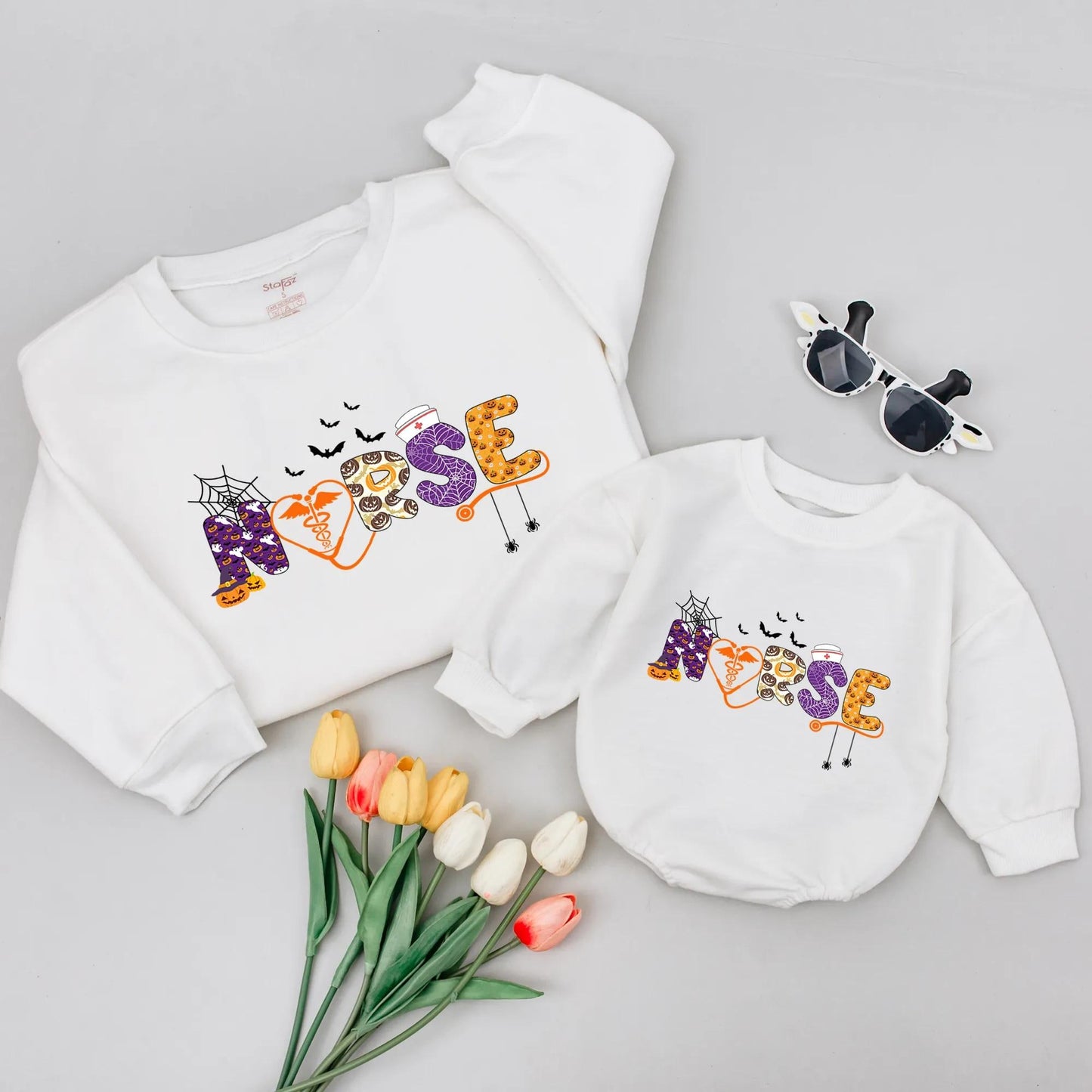 Cute Halloween Nurse Baby Romper Playful Pumpkin Ghost Bat Orange Heart Caduceus Infant Outfit