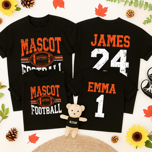 Custom Family Football Game Day Shirt Team Player Names Numbers Vintage Distressed Sports Tee Toddler Wildcats Red Black Stripes Oval Graphic