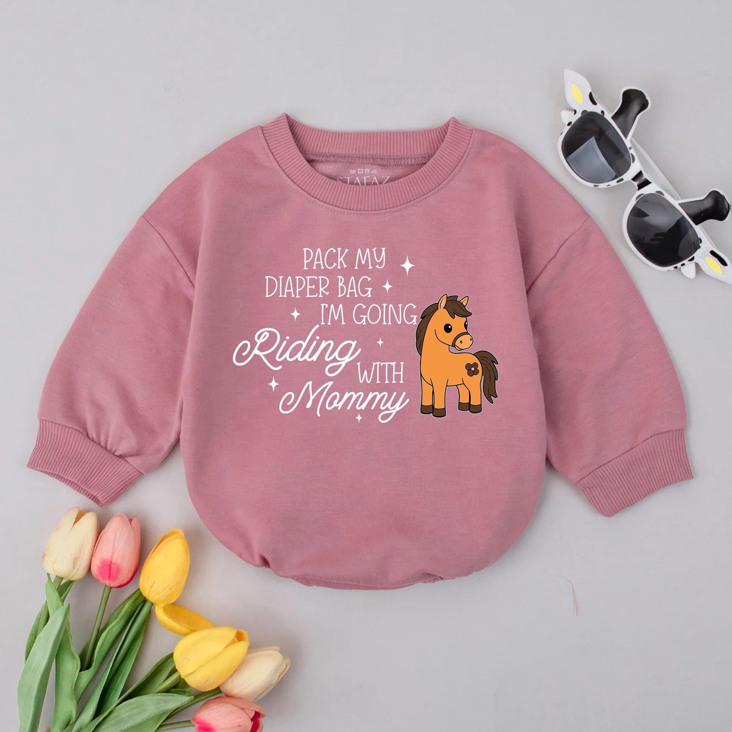 Pack My Diaper Bag Horse Romper - Going Riding with Mommy Bodysuit, Funny Equestrian Outfit, Western Baby Clothes, Cute Newborn Gift, Playful Design