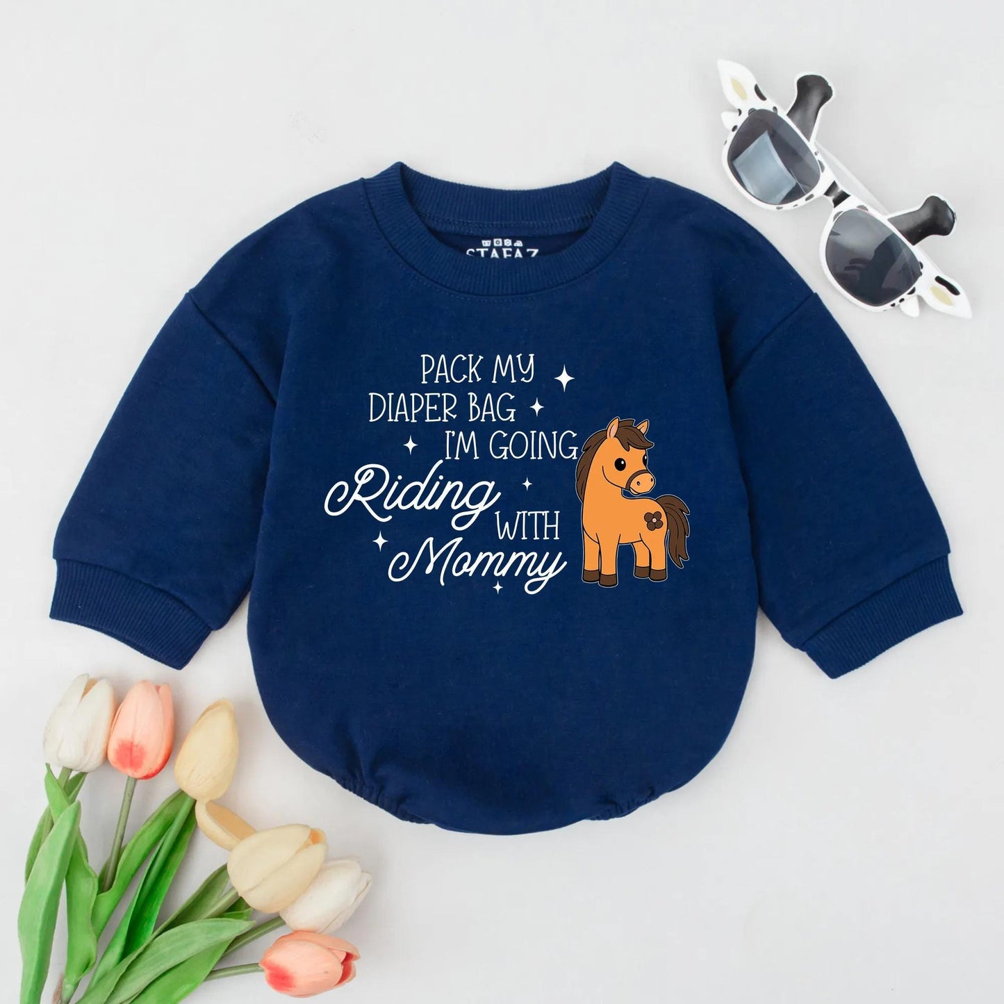 Pack My Diaper Bag Horse Romper - Going Riding with Mommy Bodysuit, Funny Equestrian Outfit, Western Baby Clothes, Cute Newborn Gift, Playful Design