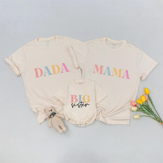 Matching Family Shirts: Retro Mama Dada Big Sister Little Brother Fall Outfit Cute Pastel Colors Baby Shower Gift