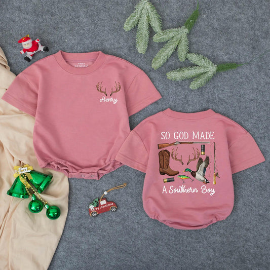 Personalized Henry's Southern Boy Bubble Romper Custom Name Baby Hunting Bodysuit Outdoor Kid Toddler Little Hunter Gift Comfortable Cotton Fun