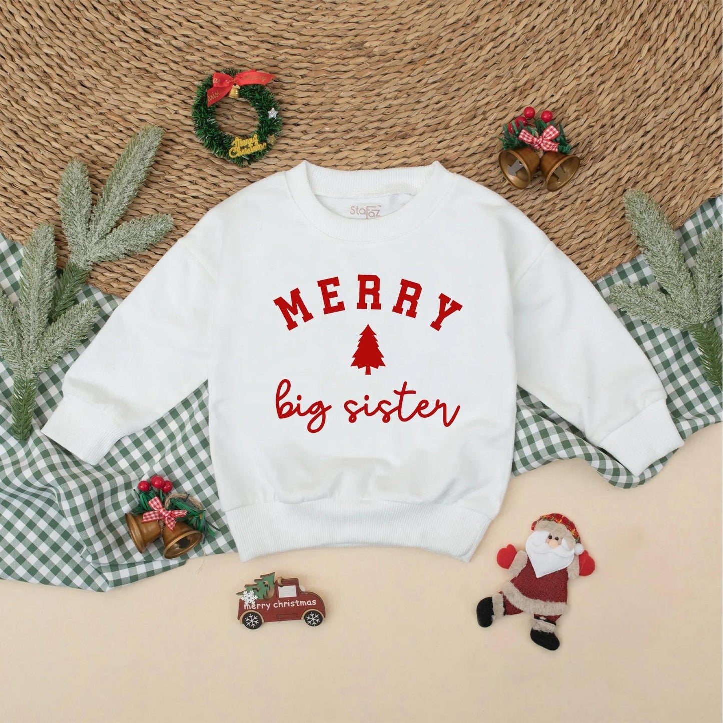Merry Christmas Matching Family Sweatshirts Big Sister Little Sister Big Brother Outfits Red Tree Design Holiday Gift