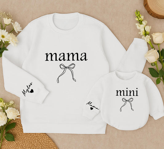 Mama and Mini Matching Sweatshirts with Bow, Modern Mother Daughter Outfits, Best Gifts for Mom, Toddler Girl Sweaters, Minimalist Matching Outfit 138