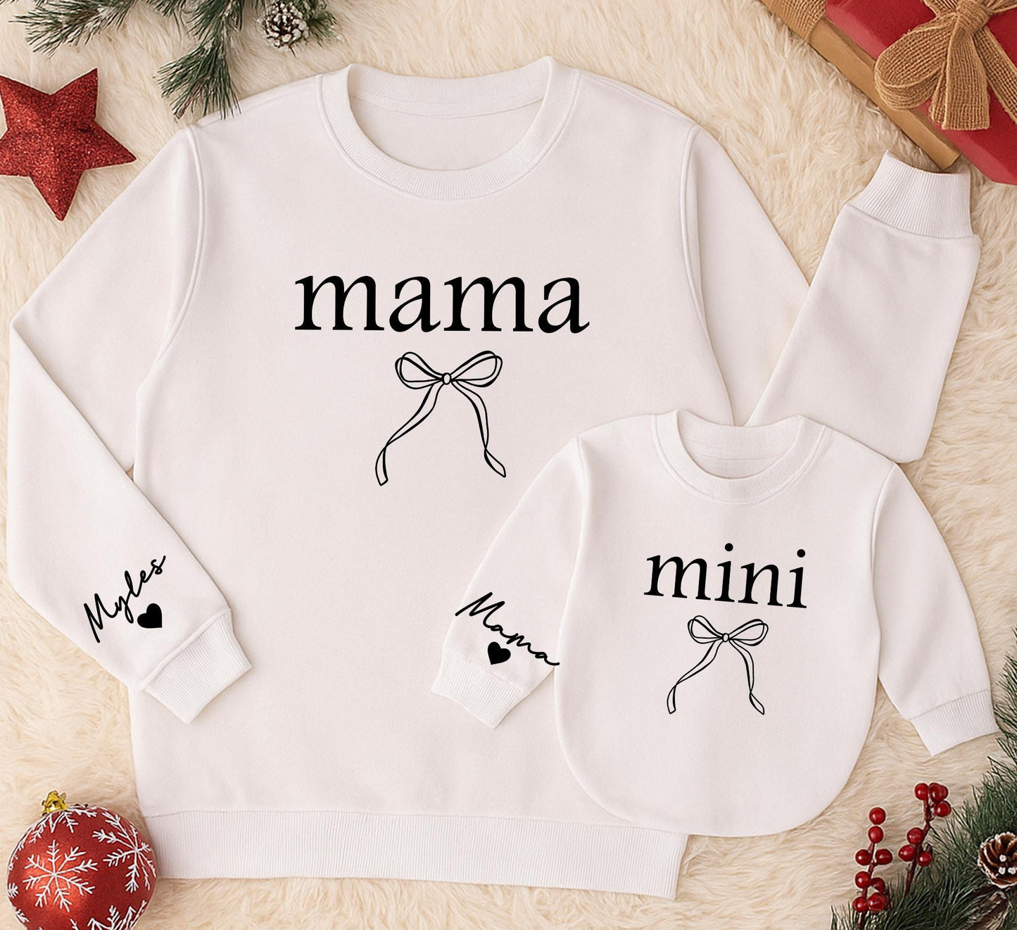 Mama and Mini Matching Sweatshirts with Bow, Modern Mother Daughter Outfits, Best Gifts for Mom, Toddler Girl Sweaters, Minimalist Matching Outfit 138