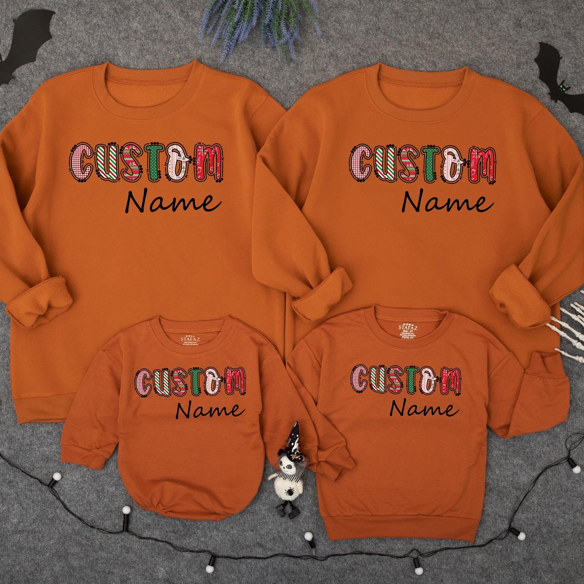 Retro Christmas Custom Name Bubble Romper Festive Plaid & Sweater Patterns Personalized Xmas Family Outfit Toddler Girl First Christmas Gift