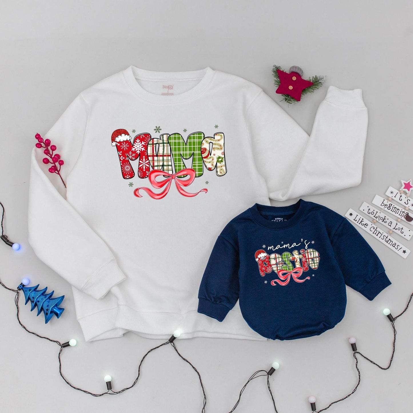 Matching Mama & Bestie Christmas Sweaters Family Xmas Outfits | Personalized Festive Holiday Sweatshirts for Mom & Baby Girl