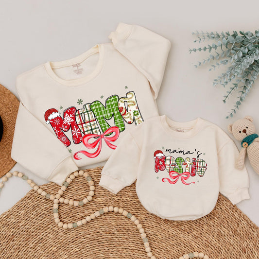 Matching Mama & Bestie Christmas Sweaters Family Xmas Outfits | Personalized Festive Holiday Sweatshirts for Mom & Baby Girl