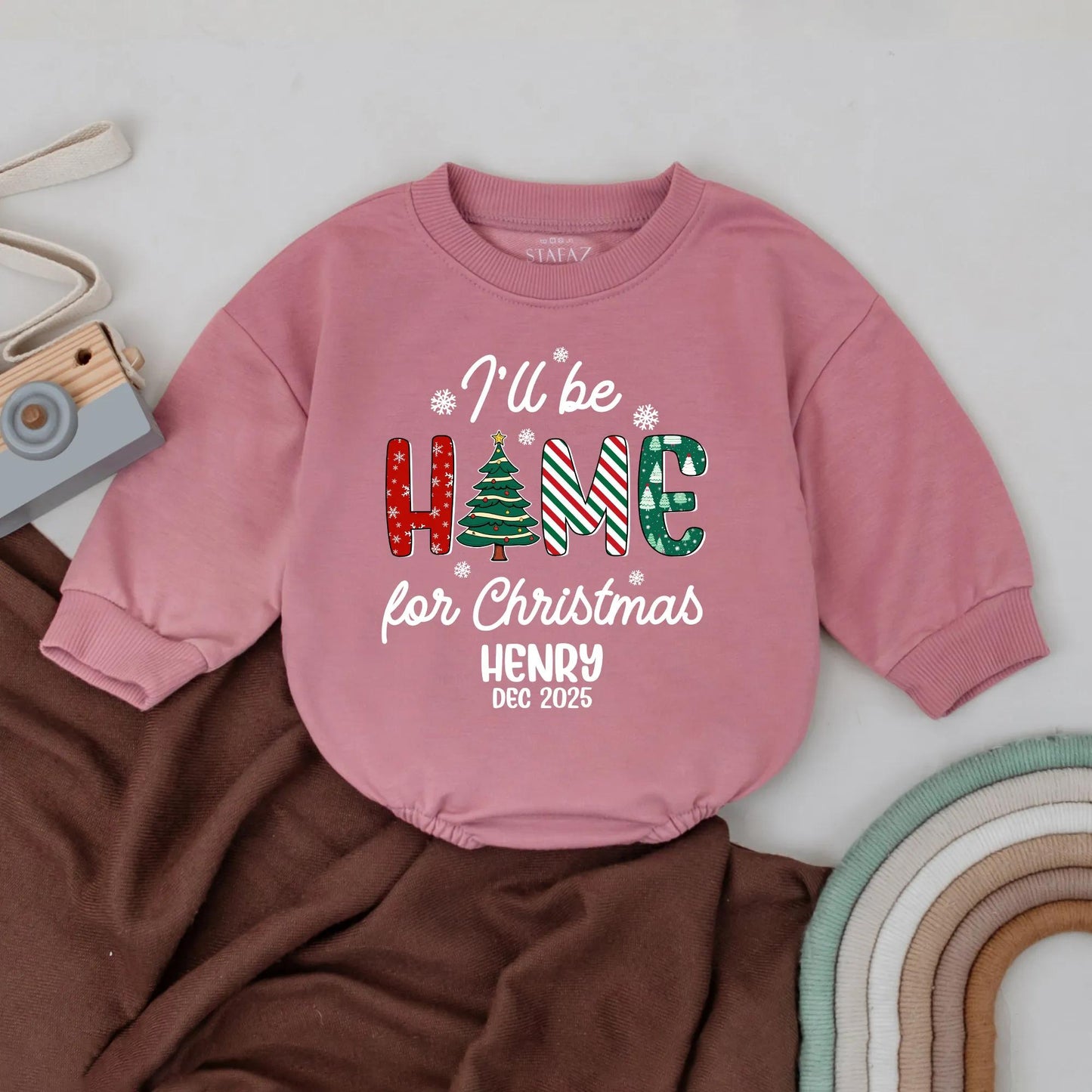 I'll Be Home For Christmas Bubble Romper Baby Girl Boy Retro Holiday Outfit Henry Dec 2025 Infant Festive Announcement Gift