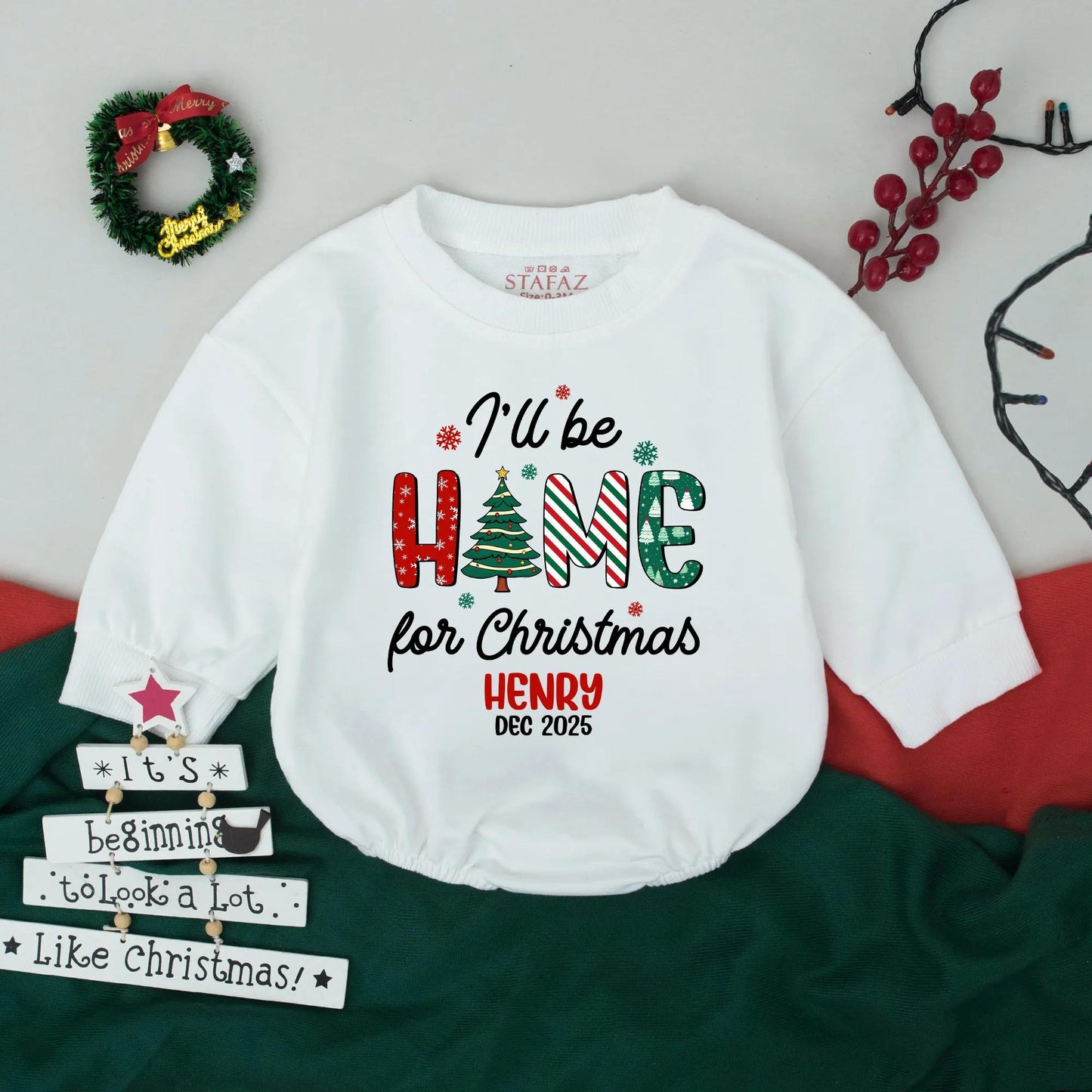 I'll Be Home For Christmas Bubble Romper Baby Girl Boy Retro Holiday Outfit Henry Dec 2025 Infant Festive Announcement Gift