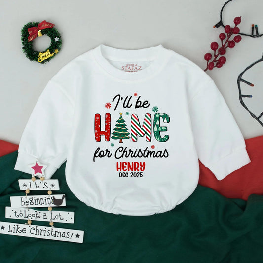 I'll Be Home For Christmas Bubble Romper Baby Girl Boy Retro Holiday Outfit Henry Dec 2025 Infant Festive Announcement Gift