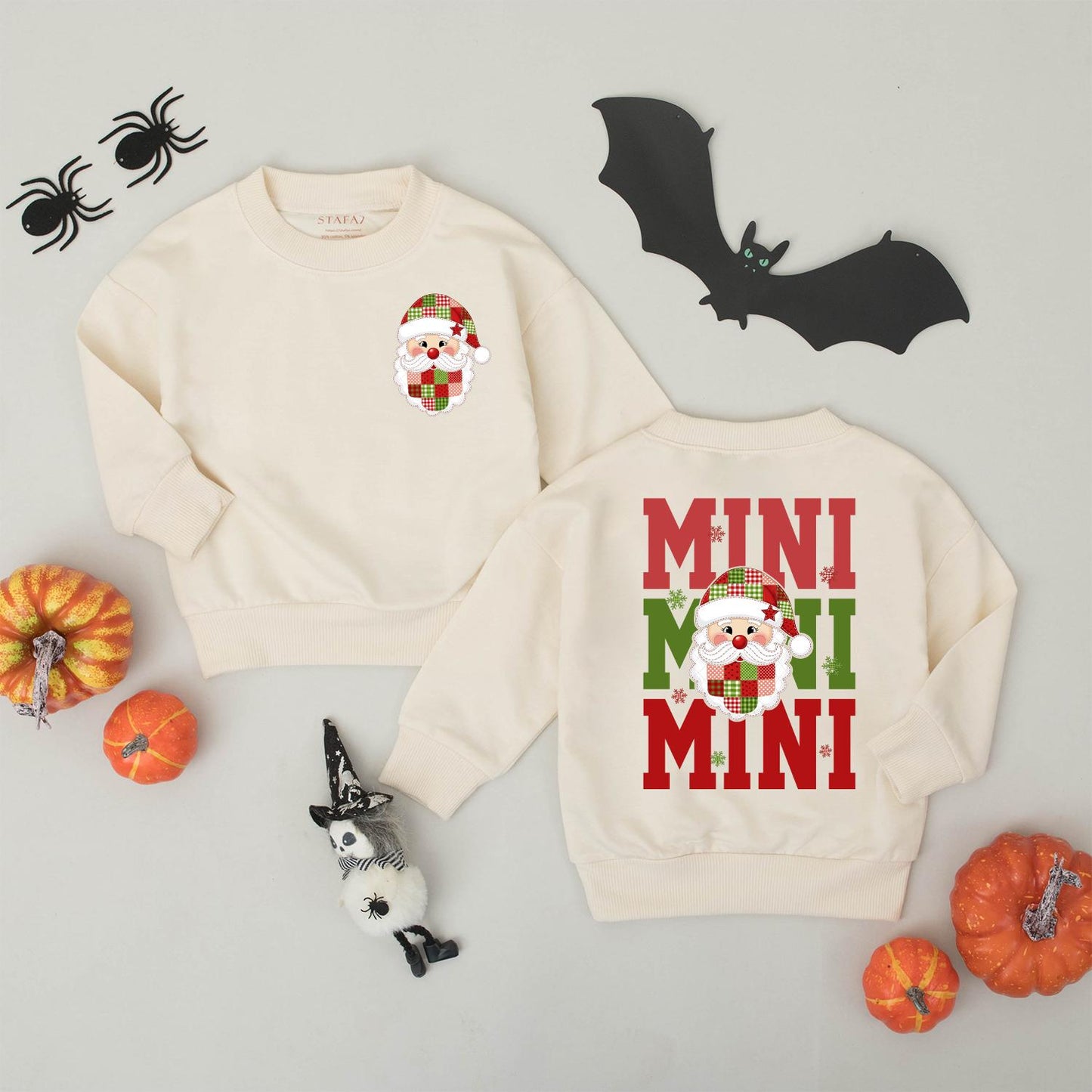 Santa Mama & Mini Matching Christmas Sweatshirts Cute Cartoon Santa Family Holiday Outfits Cozy Xmas Gift for Mom and Baby