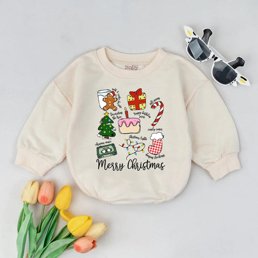 Cute Christmas Bubble Romper Gingerbread Man & Candy Cane Baby Holiday Outfit Merry Christmas Newborn Clothes Festive Gift