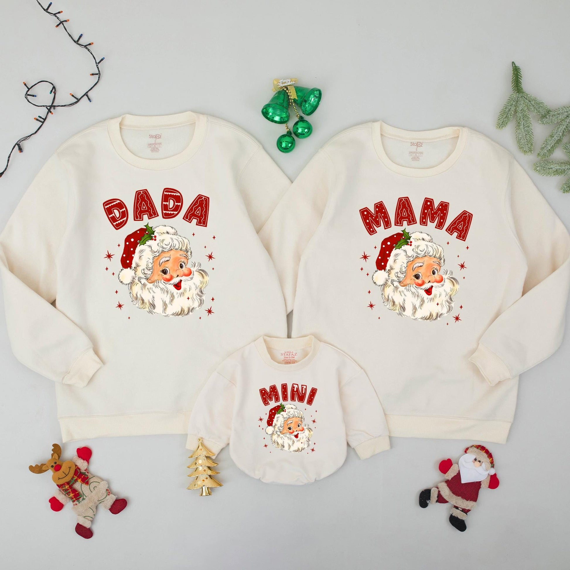 Retro Santa Claus Family Matching Sweatshirts Daddy Mommy Mini Holiday Outfits Baby's First Christmas Gift Whimsical Vintage Style