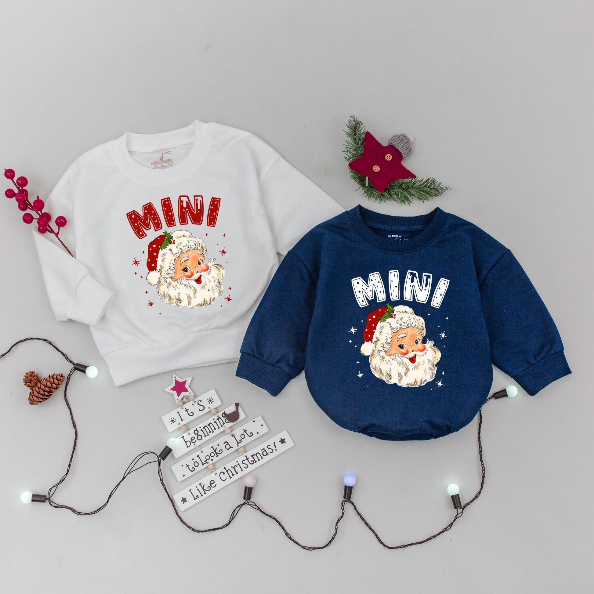 Retro Santa Claus Family Matching Sweatshirts Daddy Mommy Mini Holiday Outfits Baby's First Christmas Gift Whimsical Vintage Style