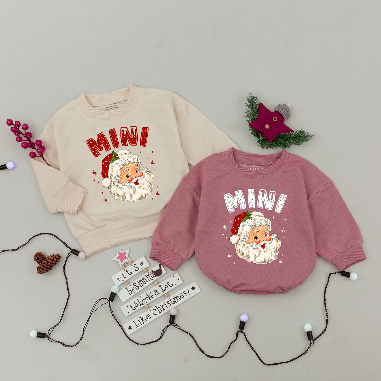 Retro Santa Claus Family Matching Sweatshirts Daddy Mommy Mini Holiday Outfits Baby's First Christmas Gift Whimsical Vintage Style