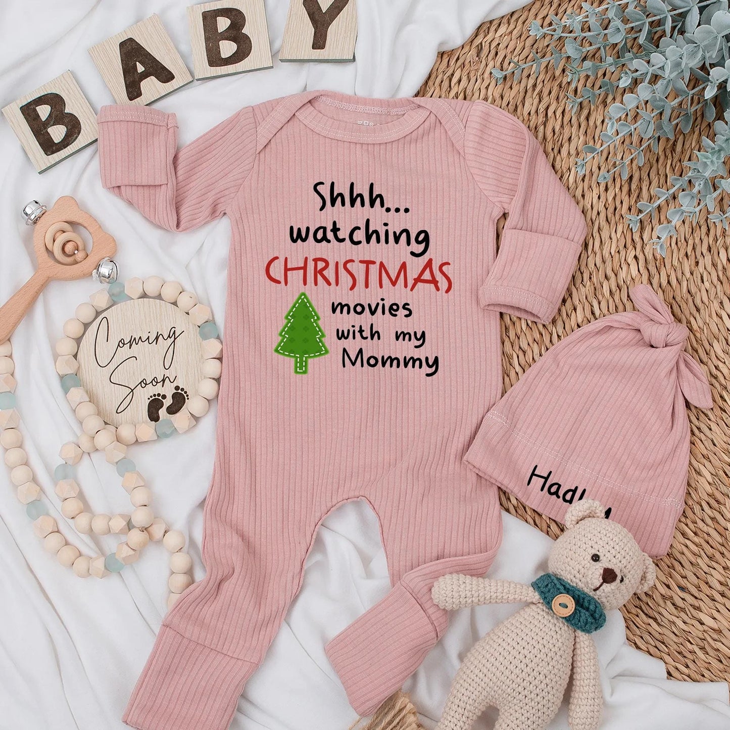 Shhh Watching Christmas Movies with Mommy Baby Bodysuit First Christmas Outfit Newborn Girl Boy Gift, Christmas Tree Baby Clothes