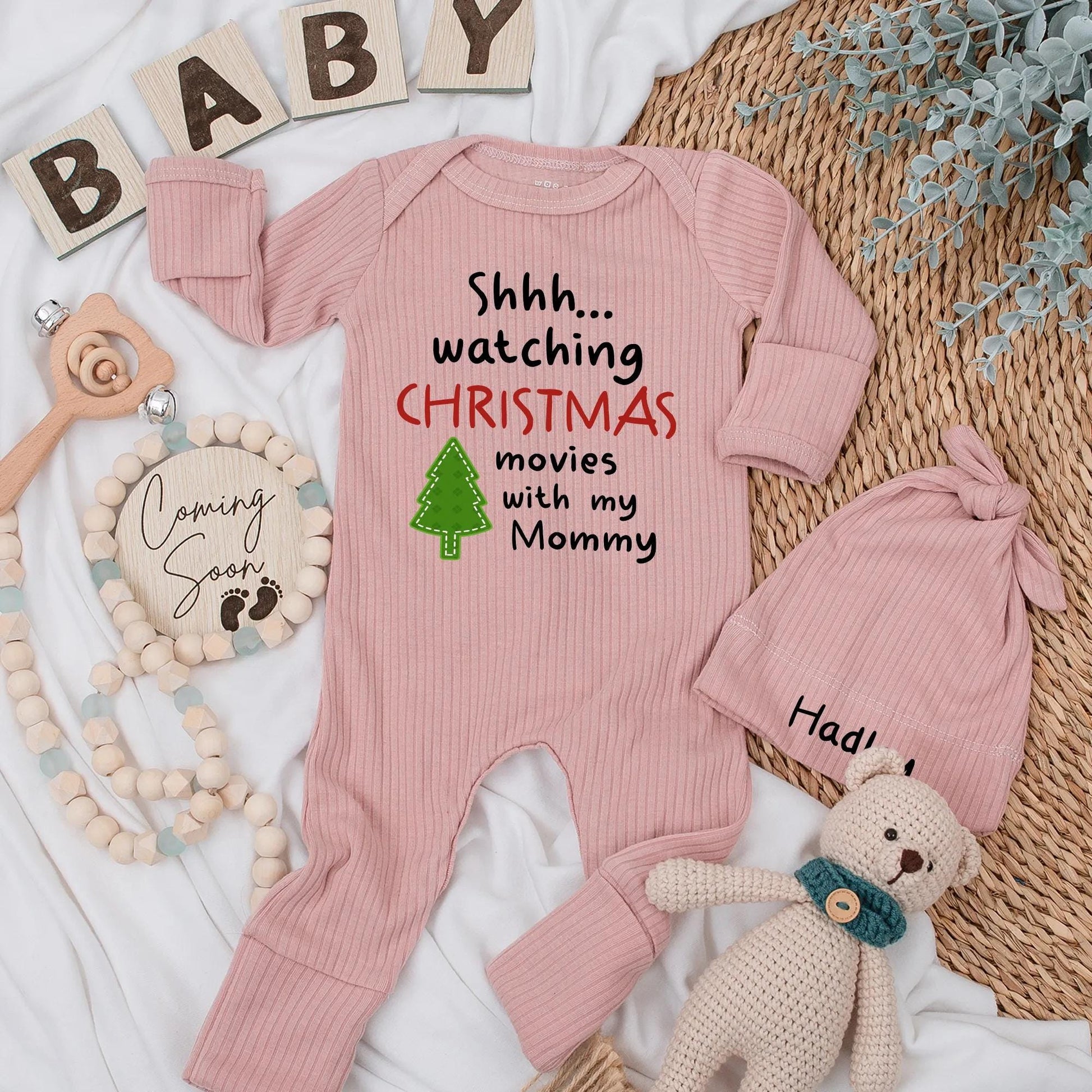 Shhh Watching Christmas Movies with Mommy Baby Bodysuit First Christmas Outfit Newborn Girl Boy Gift, Christmas Tree Baby Clothes