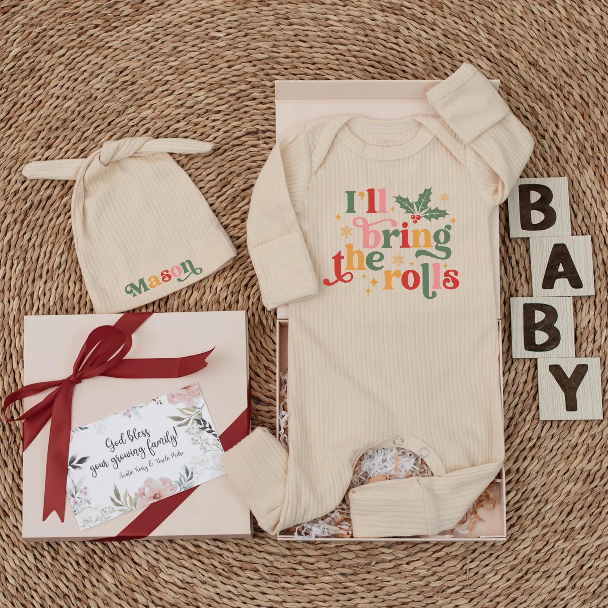 I'll Bring the Rolls Baby Bodysuit Christmas Outfit Newborn Coming Home Gift Holiday Baby Boy Girl My First Christmas