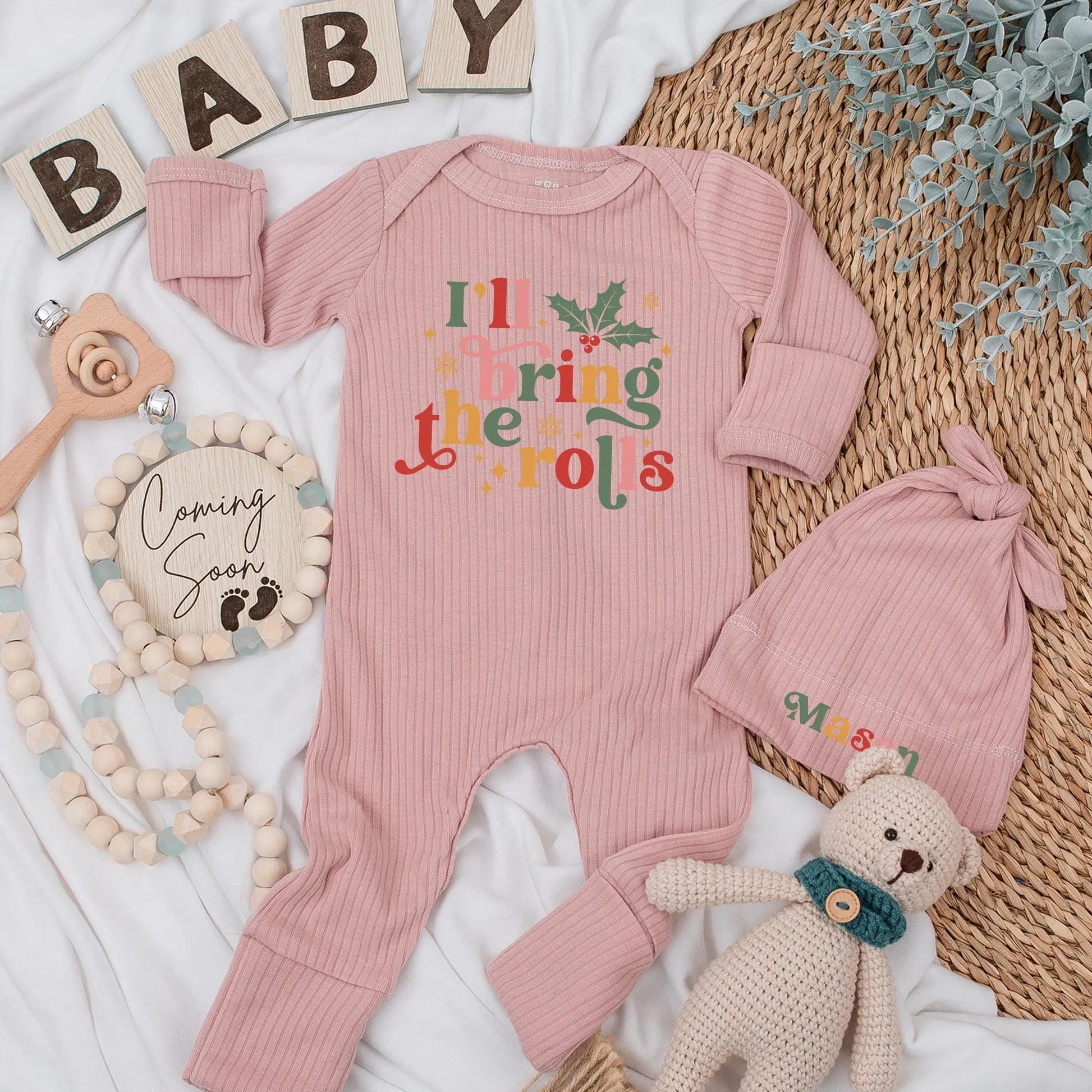 I'll Bring the Rolls Baby Bodysuit Christmas Outfit Newborn Coming Home Gift Holiday Baby Boy Girl My First Christmas