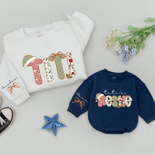 Custom Titi and Titi's Bestie Christmas Sweatshirts Whimsical Plaid Floral Festive Holiday Matching Auntie Niece Gift