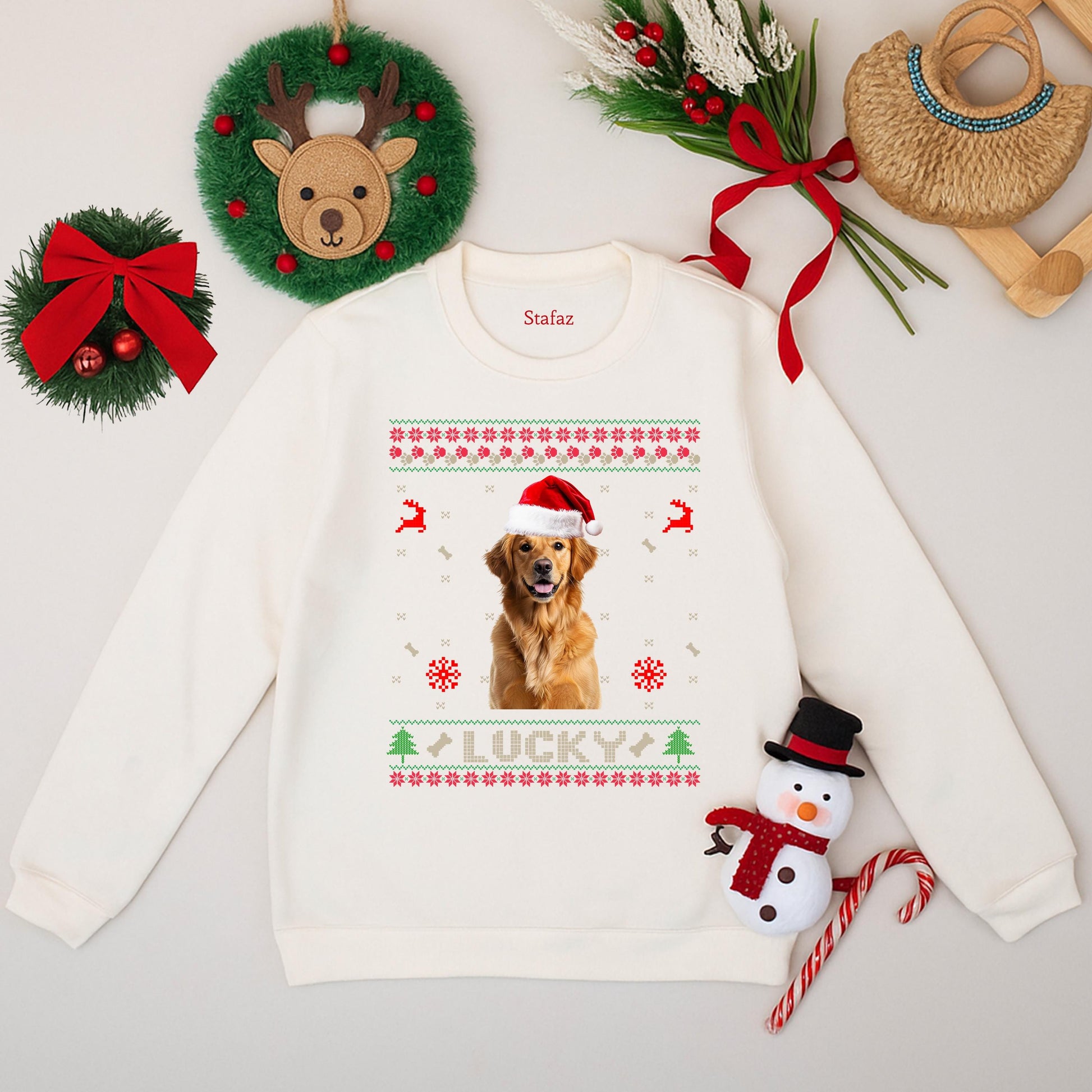 Custom Dog Photo Christmas Sweatshirt Merry Dogmas Ugly Holiday Gift for Pet Lovers Funny Xmas Shirt