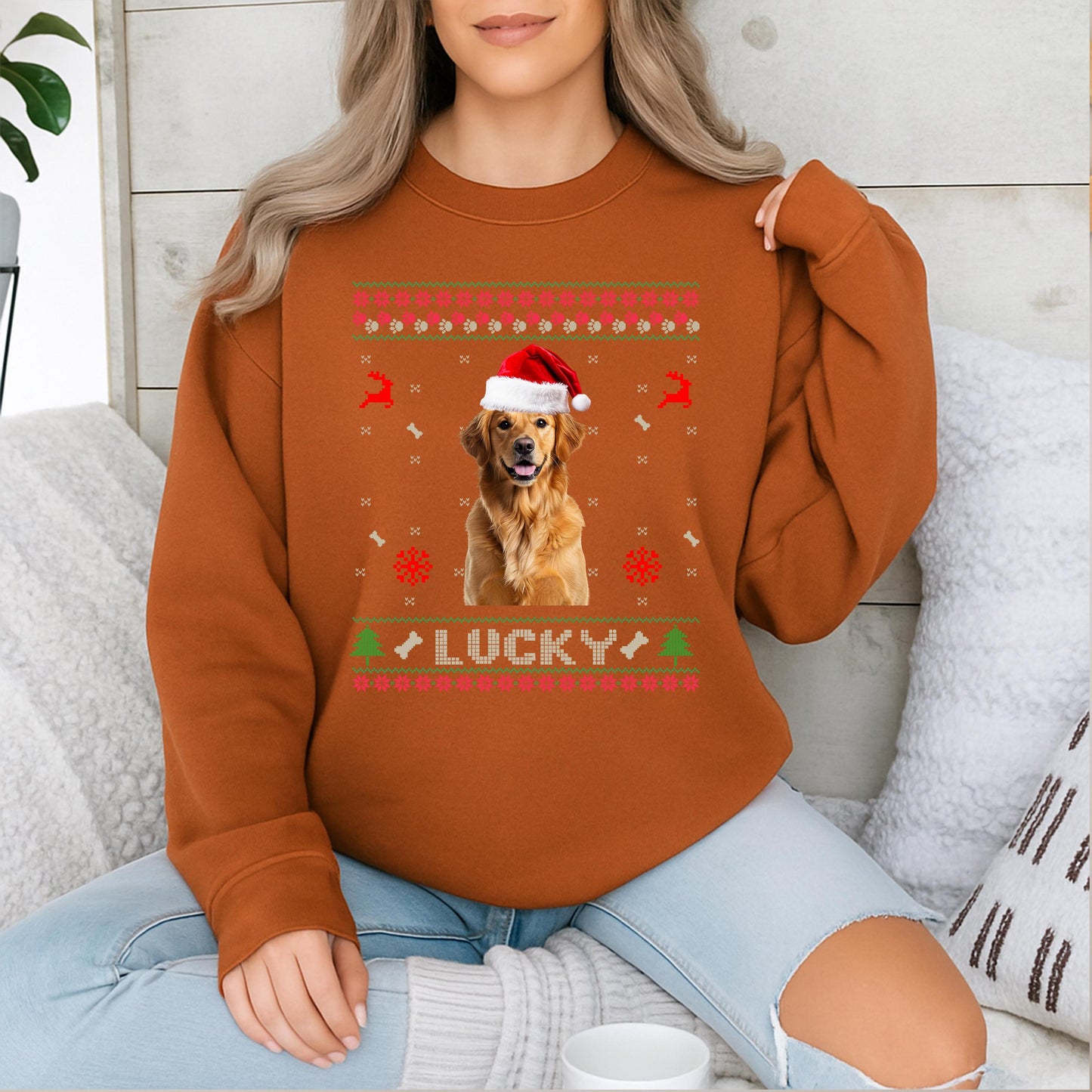 Custom Dog Photo Christmas Sweatshirt Merry Dogmas Ugly Holiday Gift for Pet Lovers Funny Xmas Shirt