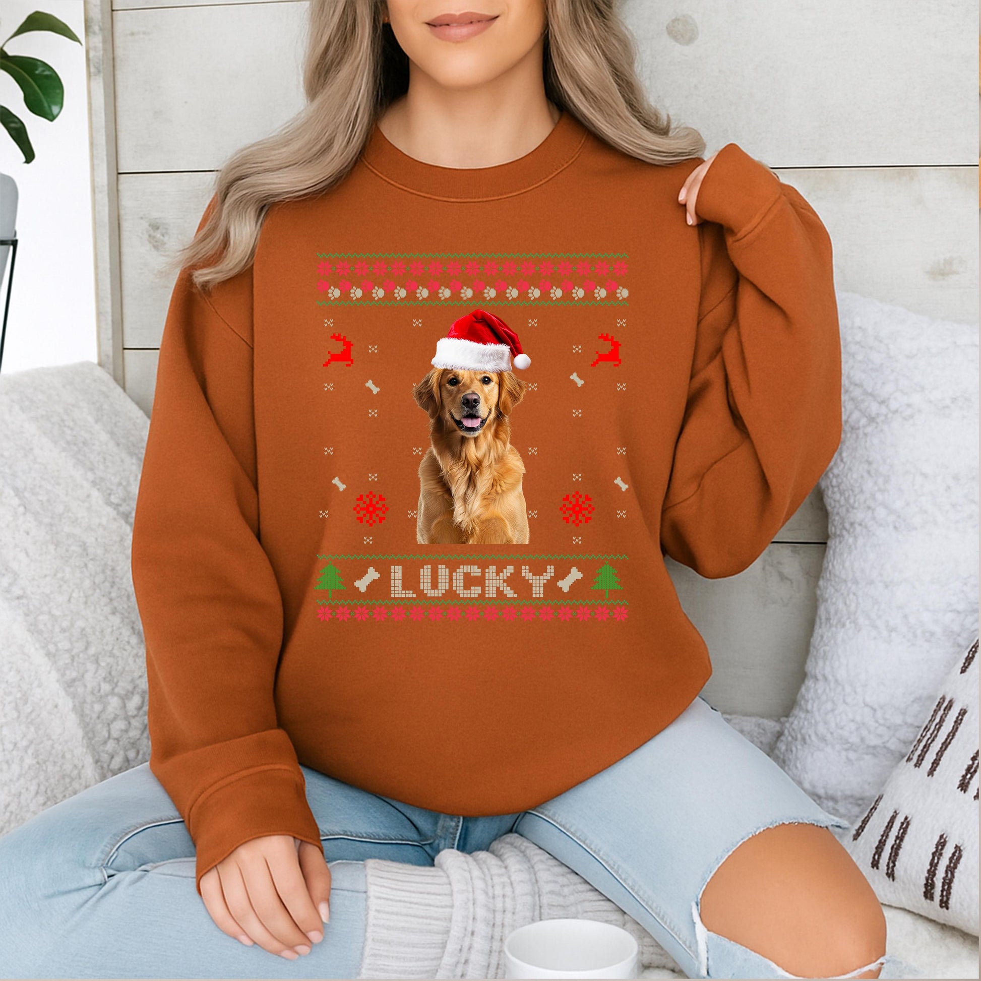 Custom Dog Photo Christmas Sweatshirt Merry Dogmas Ugly Holiday Gift for Pet Lovers Funny Xmas Shirt