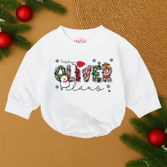 Custom Christmas Baby Girl Romper Sweater for First Christmas Outfit Bubble Style