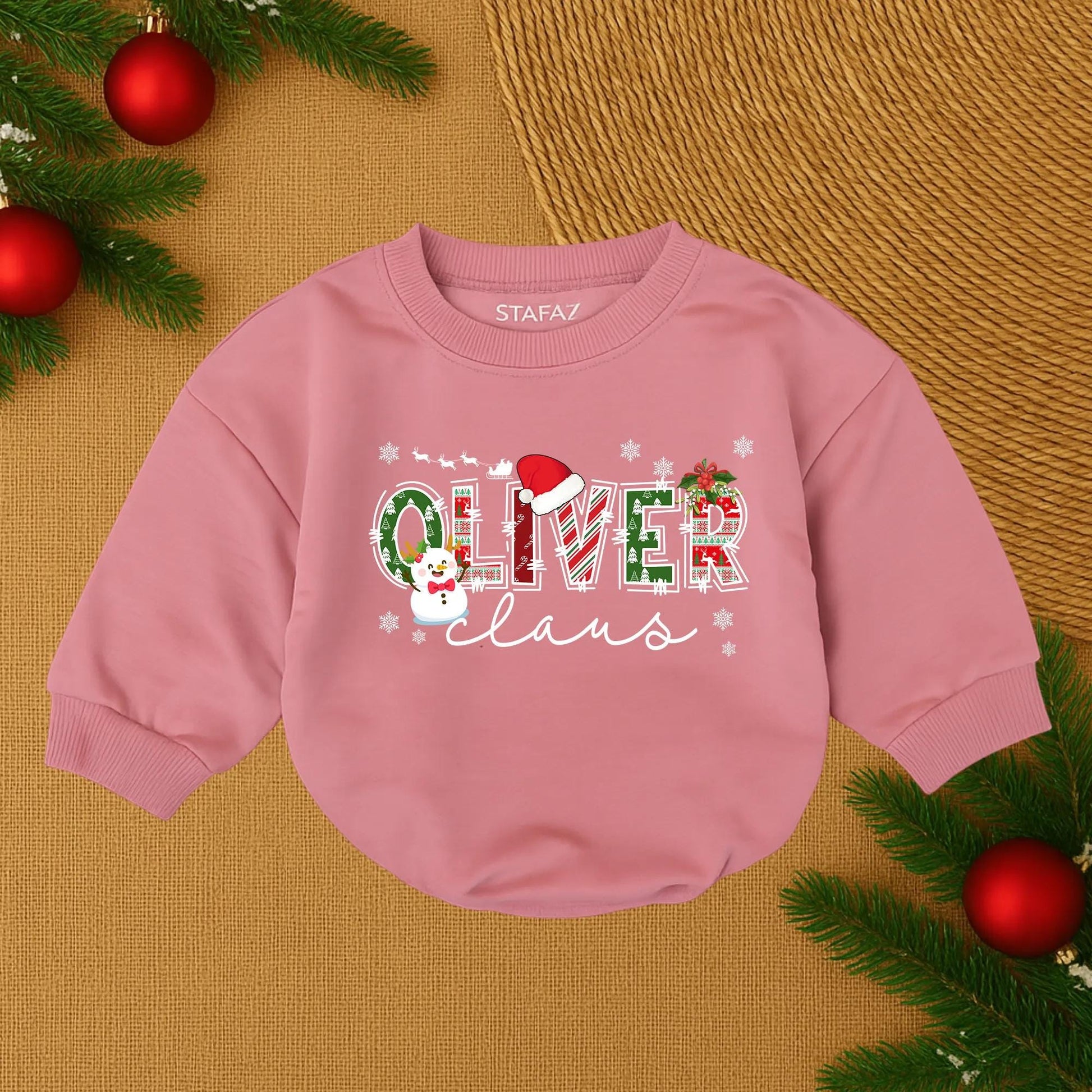 Custom Christmas Baby Girl Romper Sweater for First Christmas Outfit Bubble Style