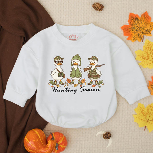 Camo Duck Hunting Season Baby Bubble Romper Southern Boy Infant Outfit Toddler Fall Clothes Newborn Hunting Buddy Gift Earthy Whimsical Design