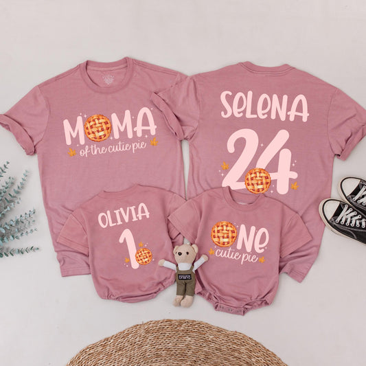 One Cutie Pie Thanksgiving First Birthday Shirt, Sweet Fall Outfit for Baby Girl, Matching Family Tee, Autumn Leaves Pie Design, One Year Old Gift