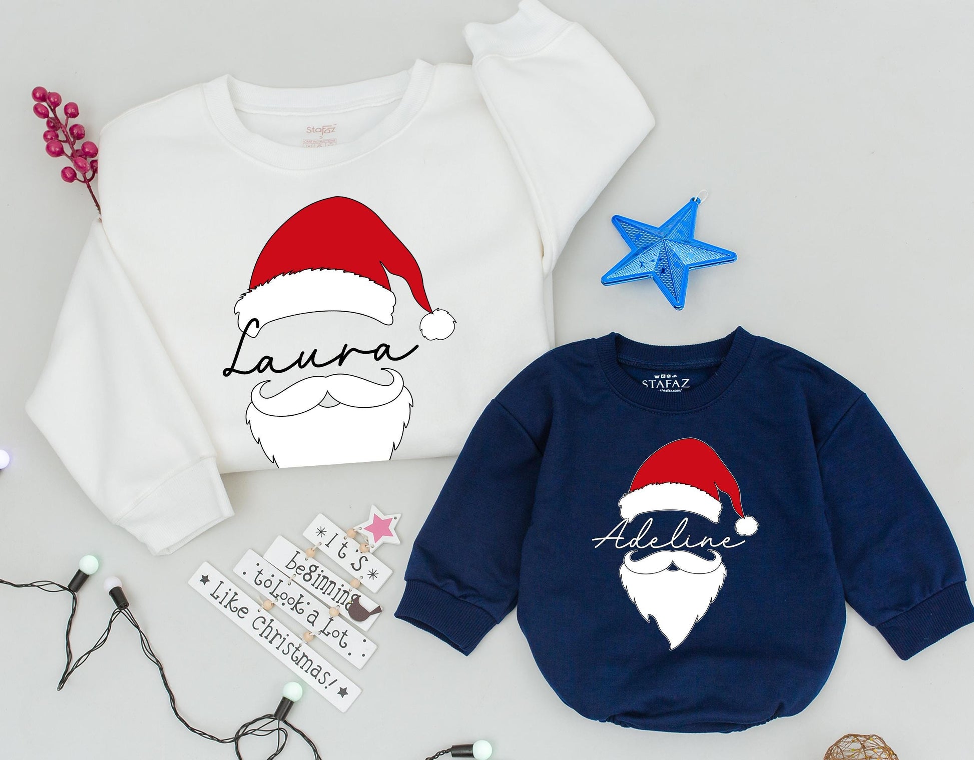 Custom Santa Hat & Beard Name Sweatshirt Matching Family Holiday Outfit Cozy Christmas Personalized Baby Gift