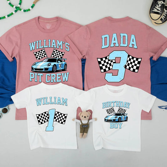 Two Fast Birthday Matching Family Shirts Race Car Party! Pit Crew Mom Dad Tees Fast One Birthday Boy Racing Team Apparel Tshirts Birthday Outfits
