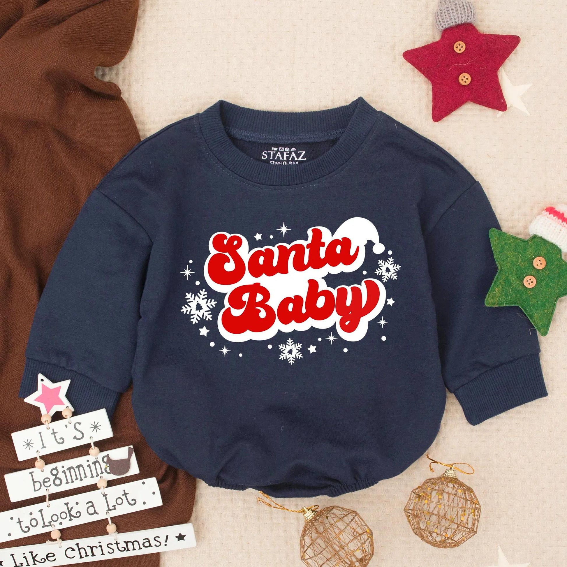Santa Baby First Christmas Romper Infant Holiday Clothes Toddler Christmas Outfit Baby Shower Gift Cute Newborn Santa Romper Winter Clothes Gift 138
