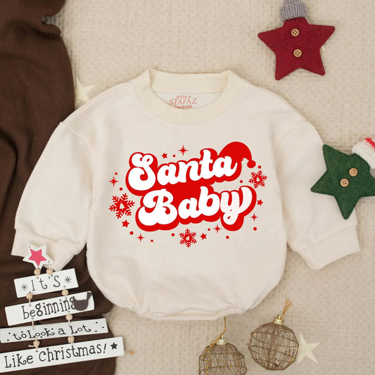 Santa Baby First Christmas Romper Infant Holiday Clothes Toddler Christmas Outfit Baby Shower Gift Cute Newborn Santa Romper Winter Clothes Gift 138