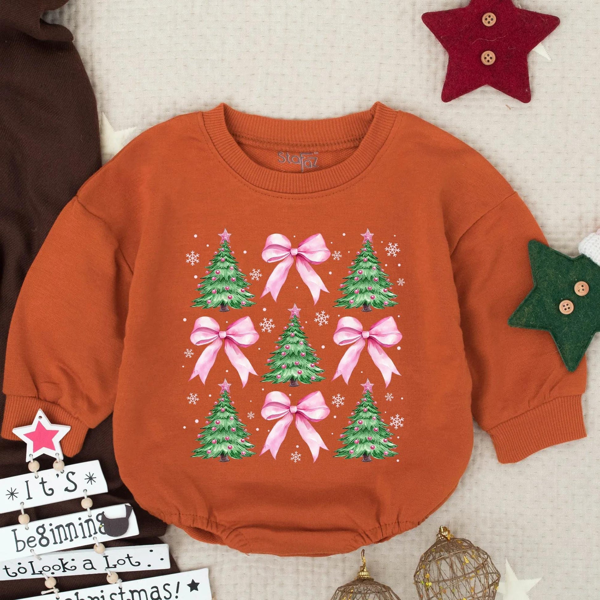 Cute Christmas Tree Pink Bow Baby Bubble Romper First Christmas Outfit for Girl Adorable Toddler Holiday Gift Festive Newborn Clothes