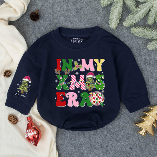 Aurora Groovy Retro Christmas Romper Personalized First Christmas Outfit for Baby Girls with Disco Ball and Trees