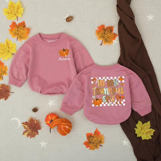 Custom Preppy In My Thankful Era Baby Romper Fall Thanksgiving Infant Outfit Autumn Toddler Sweatshirt Cute Pumpkin Retro Holiday Baby Gift