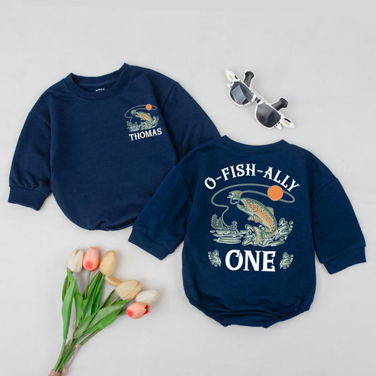 O-FISH-ALLY ONE Custom Name Birthday Romper Personalized Fishing Baby Outfit One Year Old Toddler Boy Girl Outfit Gift