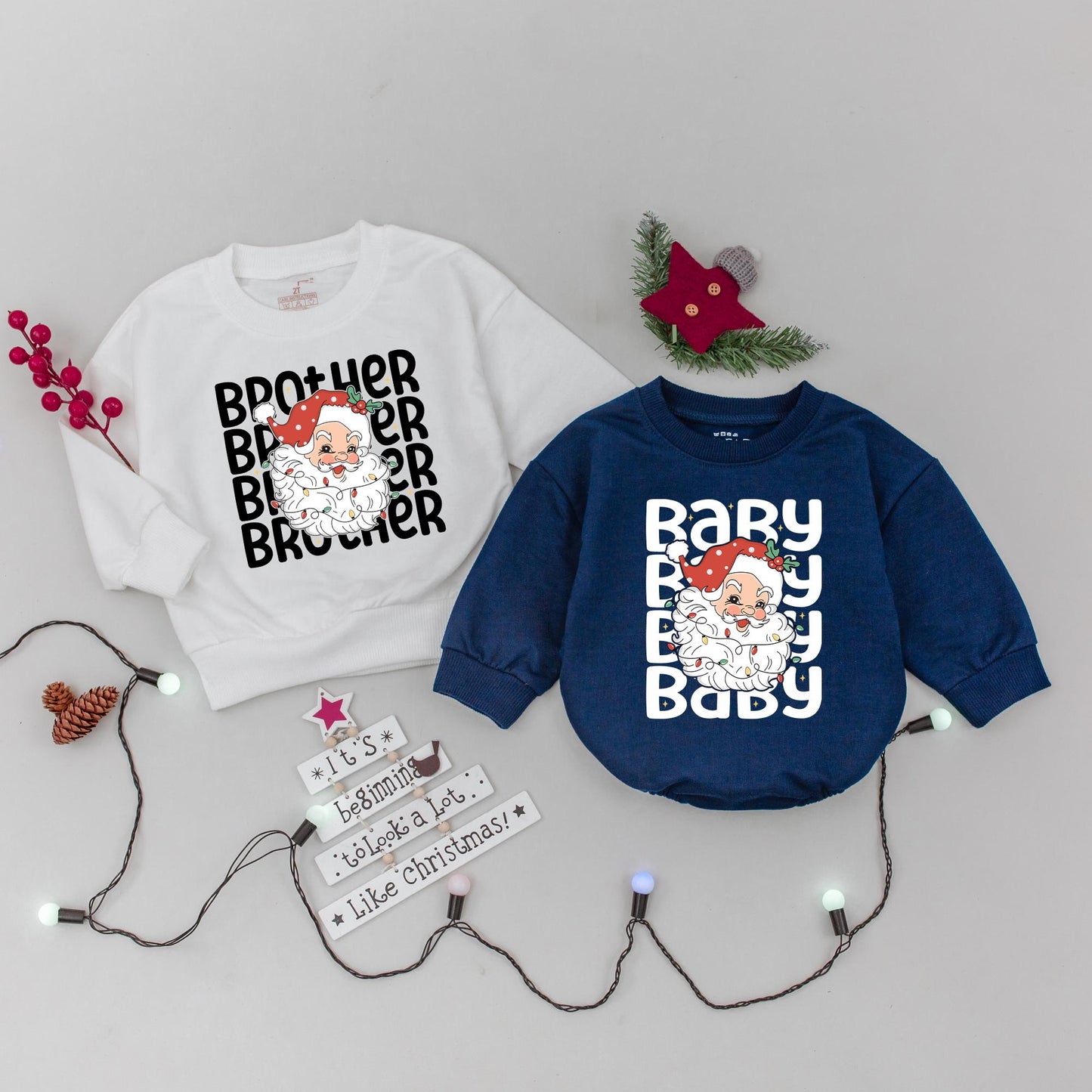 Custom Retro Santa Family Christmas Sweatshirt Matching Outfits Mommy Daddy Baby Xmas Holiday Gift