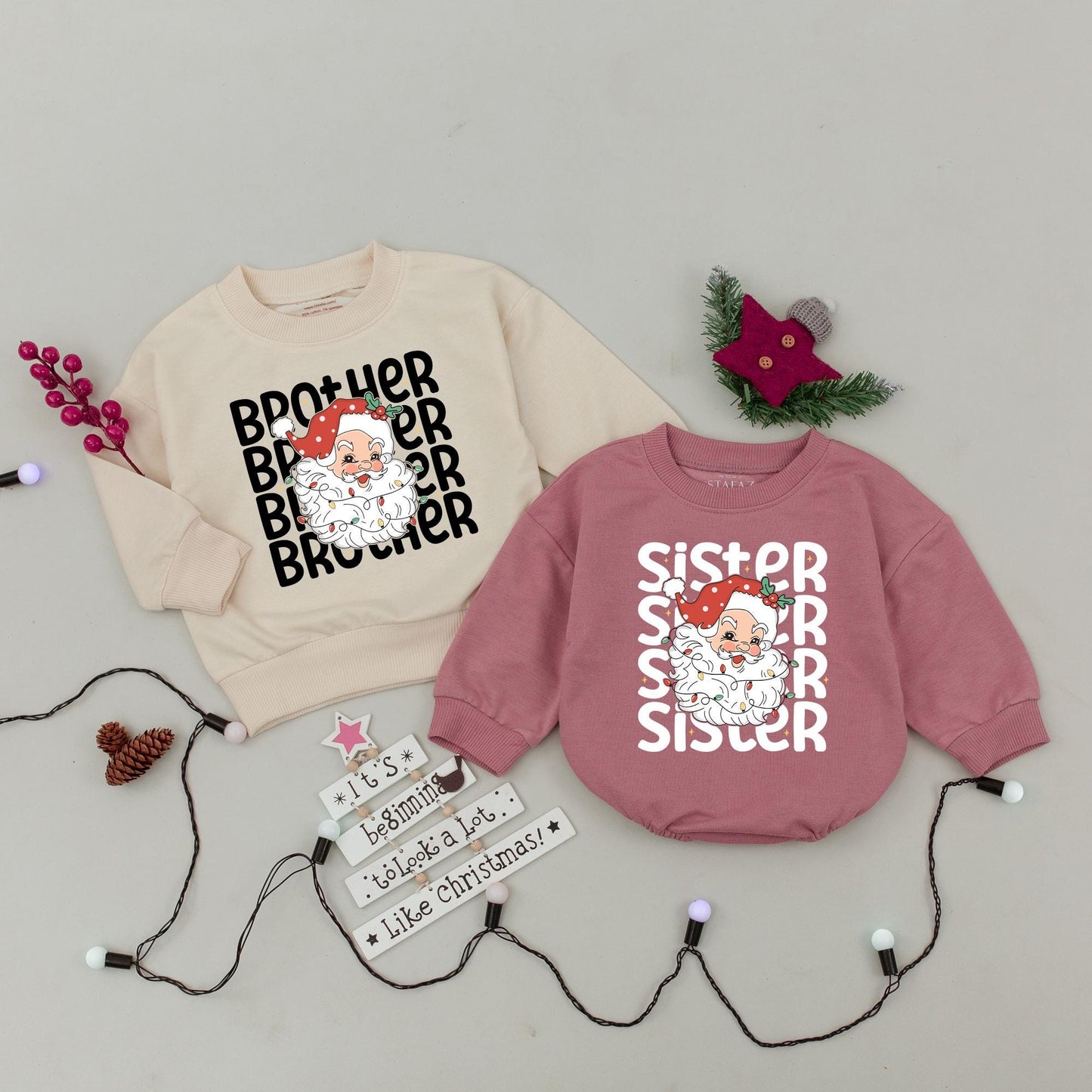 Custom Retro Santa Family Christmas Sweatshirt Matching Outfits Mommy Daddy Baby Xmas Holiday Gift
